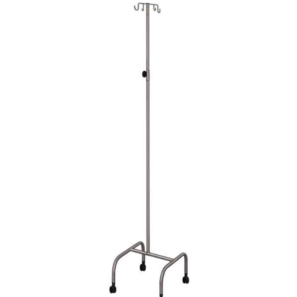 Suporte de Soro Inox  | Base em H, Rodízios e Altura Regulável
